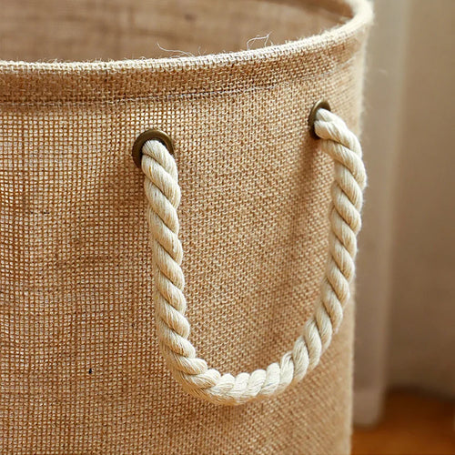 panier à linge pliable en coton et lin grande capacité pour vêtements et jouets - vue 5 sur 10