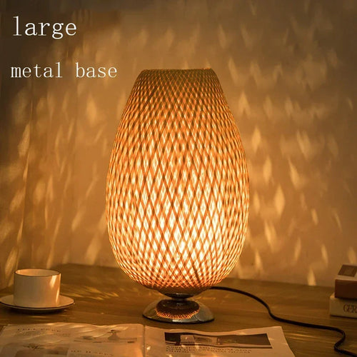 lampe de bureau vintage en bambou artisanale en bois naturel - vue 13 sur 14