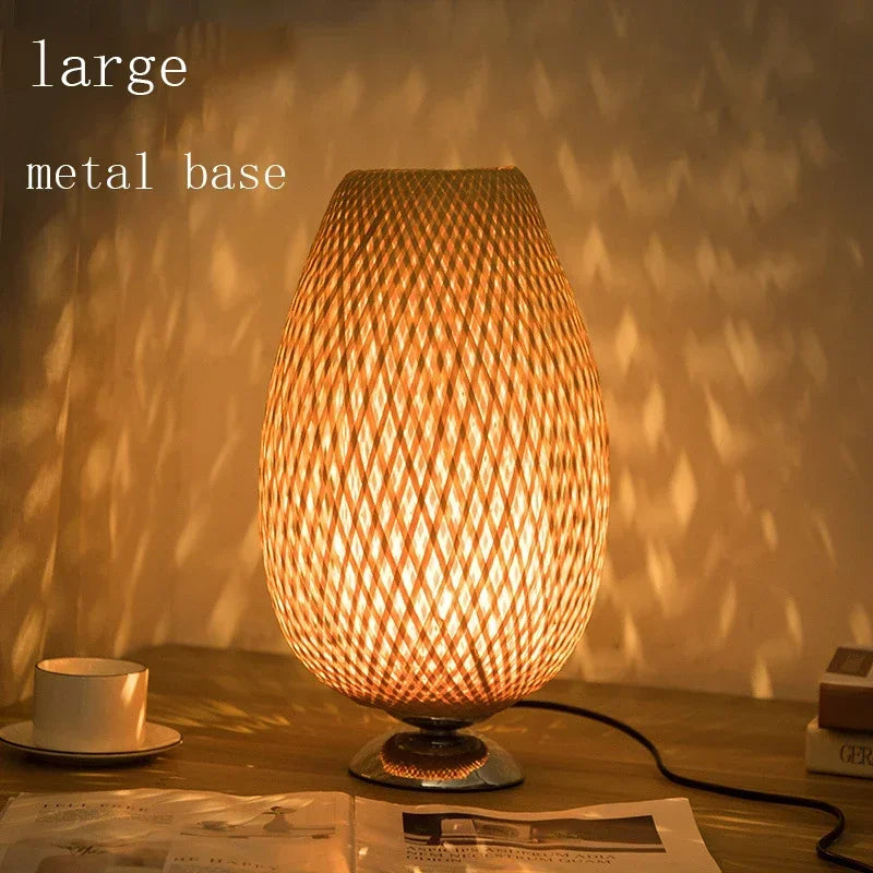 lampe de bureau vintage en bambou artisanale en bois naturel - vue 12 sur 14