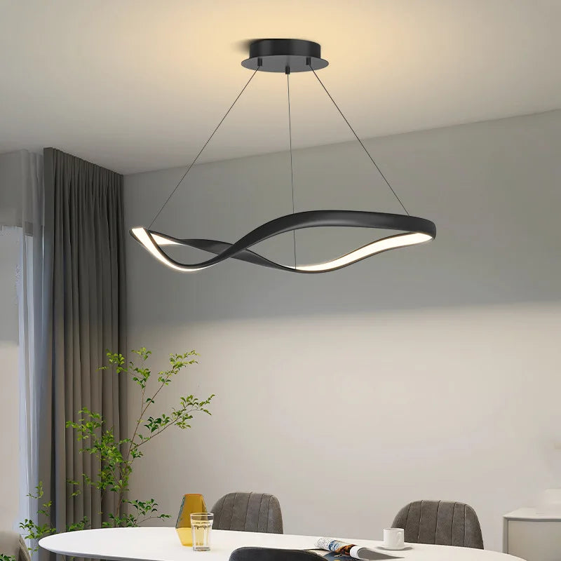 lustre led moderne en aluminium avec cordon d'anneau irrégulier réglable - vue 4 sur 21