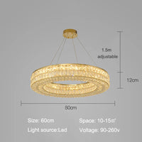 Lumière moderne luxe doré rond plafond lustre en cristal salon intérieur créatif anneau lumière LED lumineuse lustre