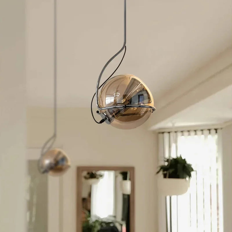 lustre rétro américain en verre ambré pour ambiance créative - vue 6 sur 9