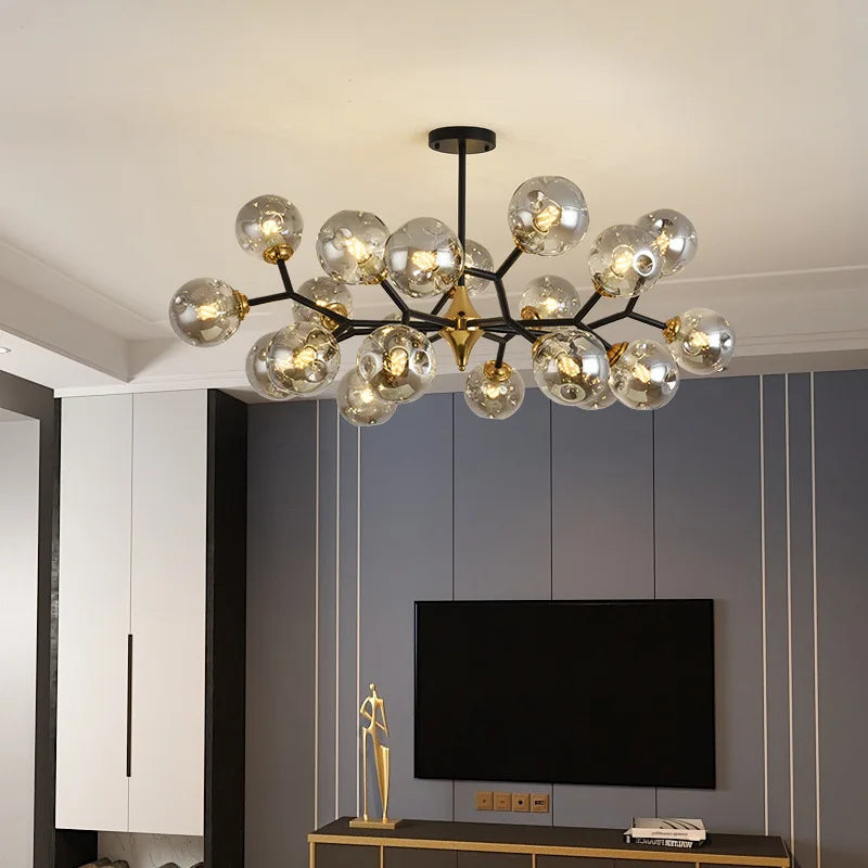 Boule de verre nordique Led plafond lustre noir suspension lumières décor à la maison suspendus Lustres luminaire salon salle à manger chambre