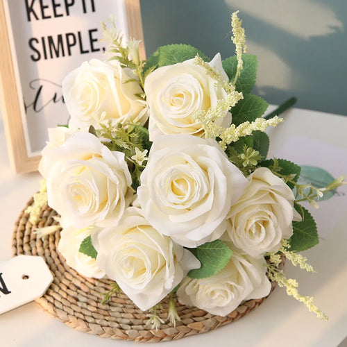 bouquet de roses artificielles en soie pour décoration et mariage - vue 3 sur 12