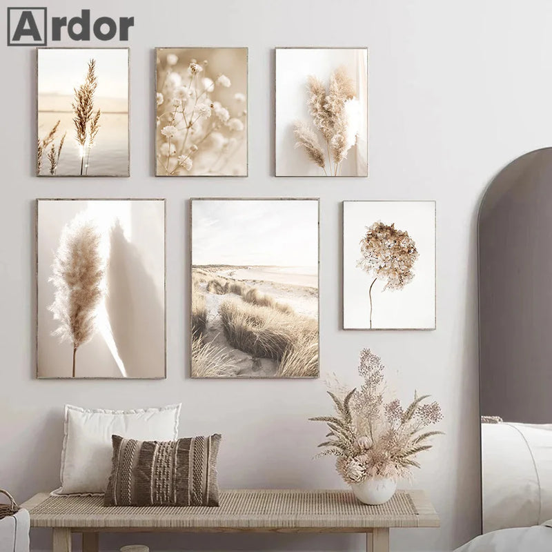 impression toile art fleurs séchées décor mural nordique
