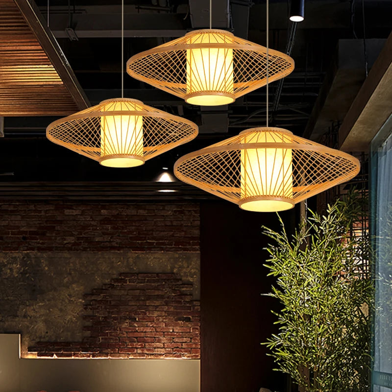 lustre en bambou tissage thé zen loft japonais éclairage intérieur - vue 6 sur 5