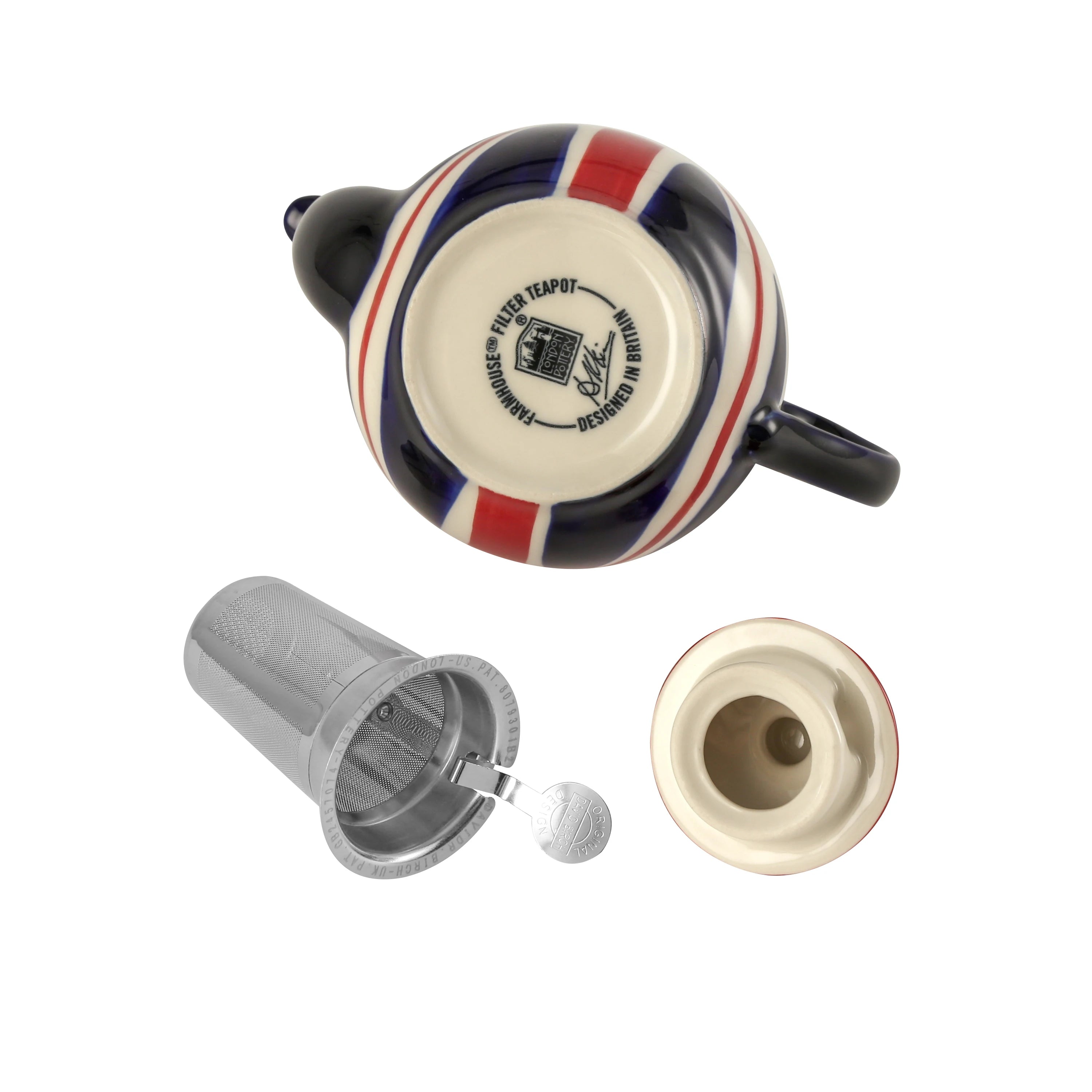 Théière céramique motif drapeau peint main infuseur acier - vue 6 sur 7