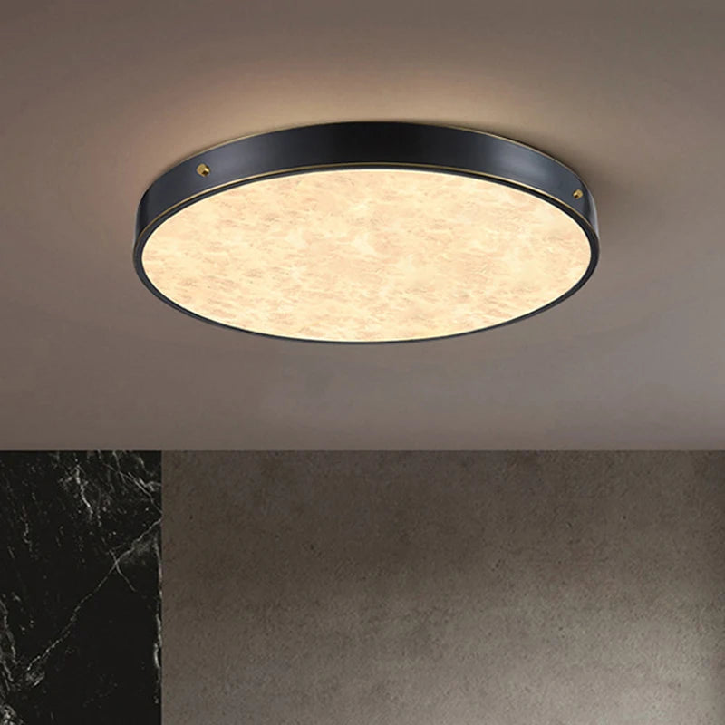 plafonnier luxueux en laiton led monté en marbre circulaire - vue 5 sur 8