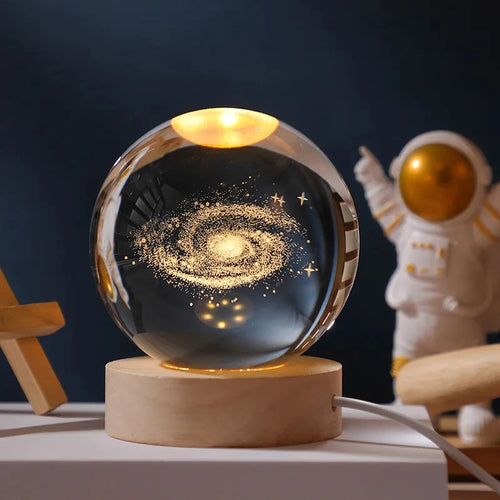 boule de cristal 3d lune galaxie décoration lumineuse pour la maison - vue 8 sur 17