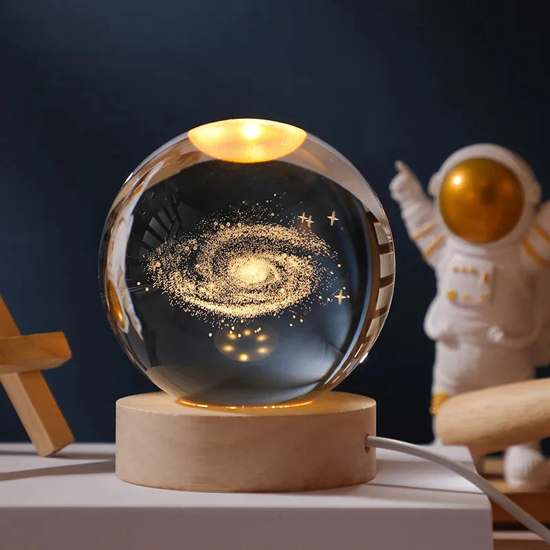 boule de cristal 3d lune galaxie décoration lumineuse pour la maison - vue 7 sur 17