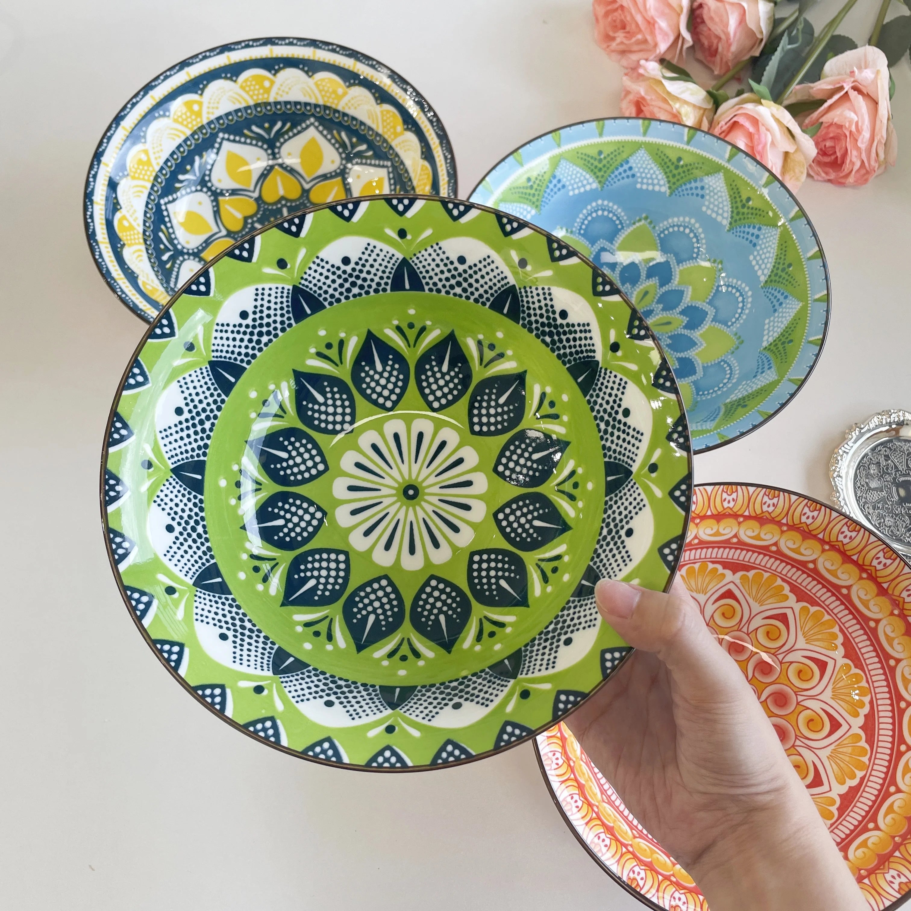 Bol céramique bohème motifs 20 cm soupe ramen - vue 4 sur 7