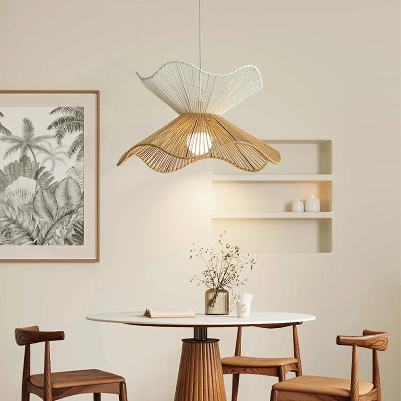 suspension japonaise tressée à la main luminaire décoratif en bois - vue 5 sur 10