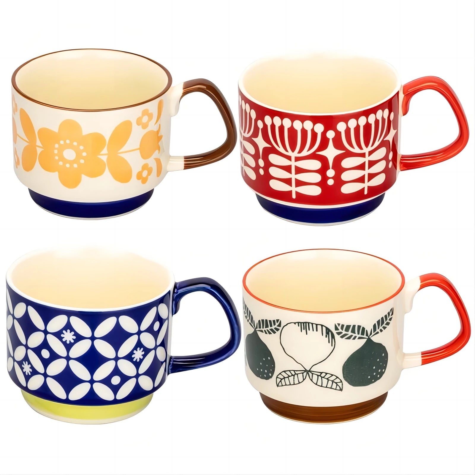Ensemble 4 tasses empilables style japonais rétro céramique