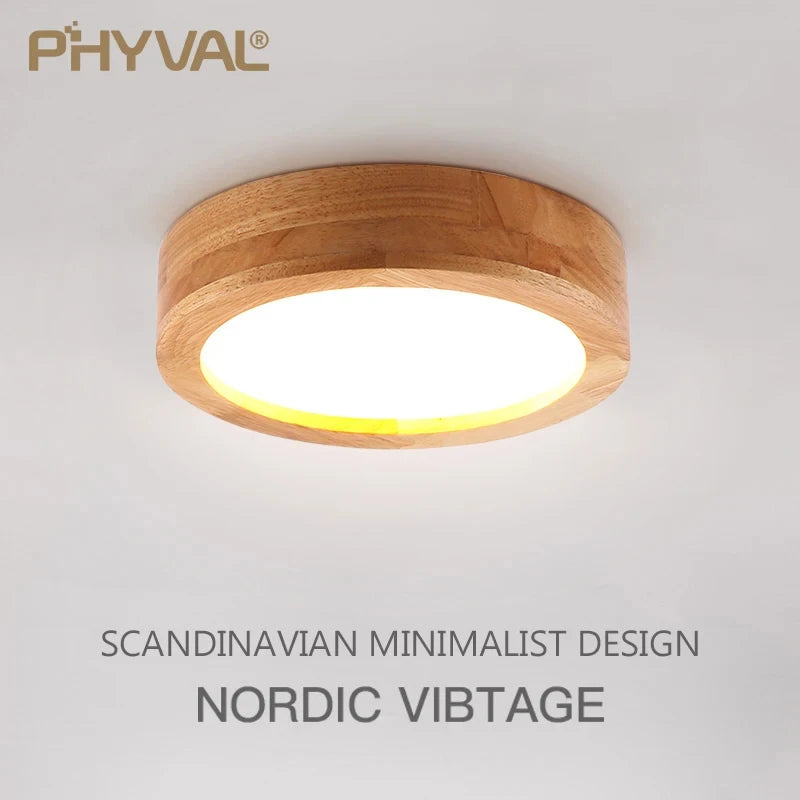Plafonnier led design nordique en bois naturel montée en surface - vue 7 sur 10