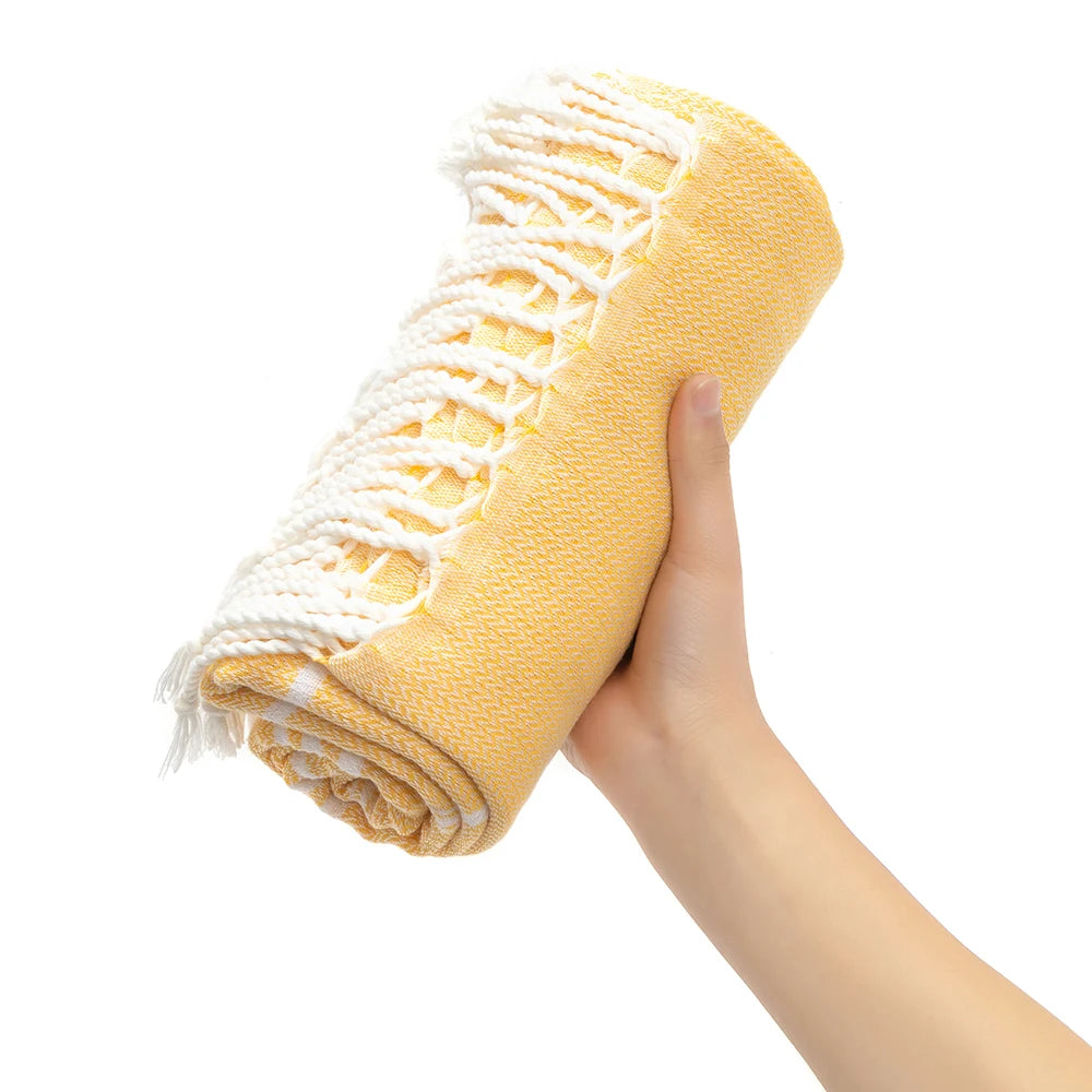 serviette de plage turque coton rayures franges rapide - vue 5 sur 7