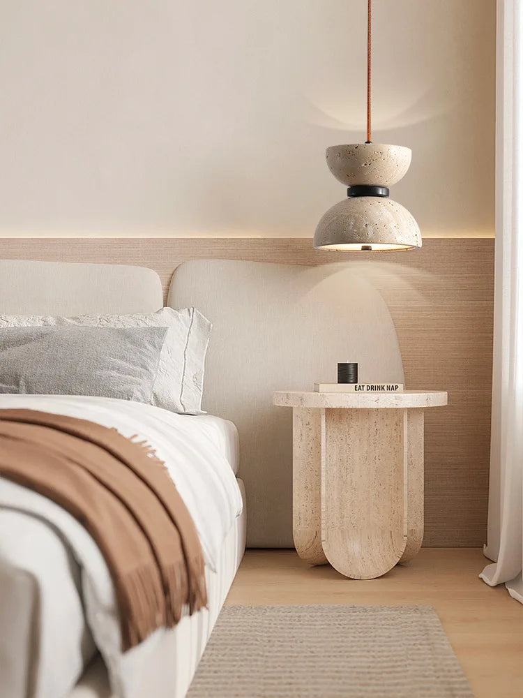 lampe de chevet en travertin style japonais wabi-sabi décoration moderne - vue 4 sur 7