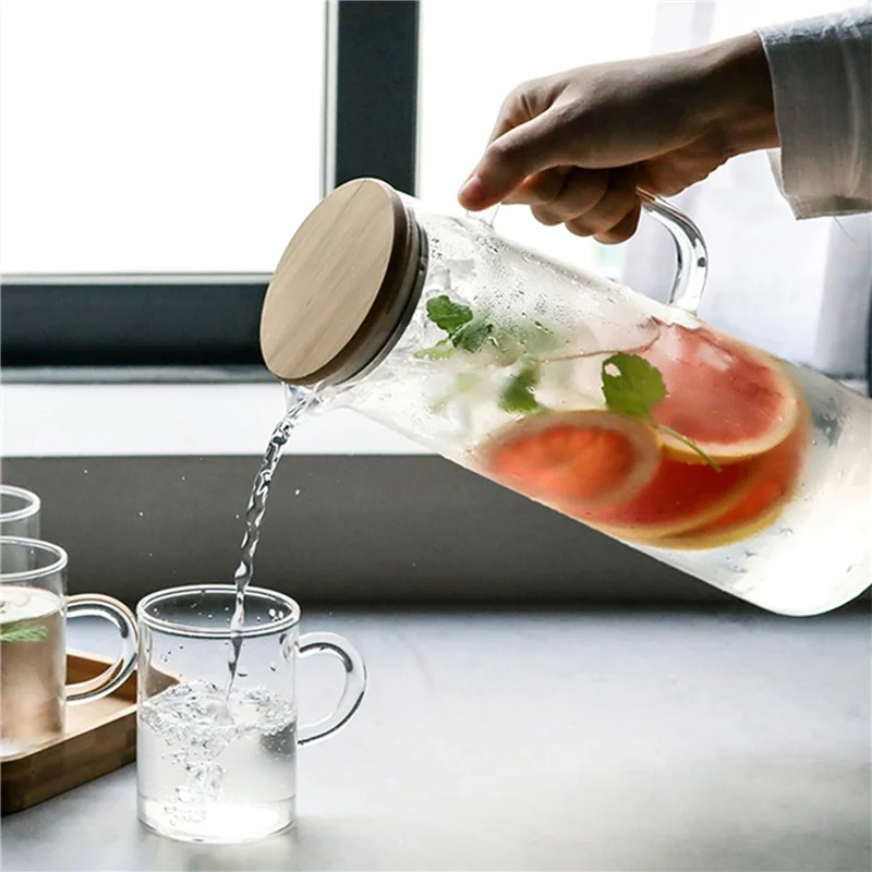 Pichet a eau verre couvercle bambou poignée 17l
