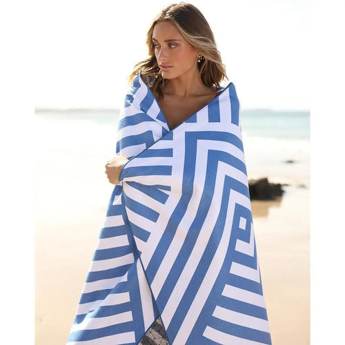 serviette de plage séchage rapide compacte jacquard rayé