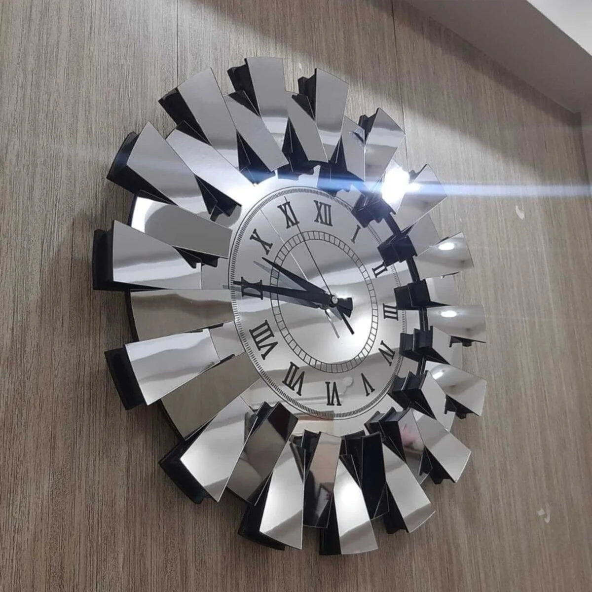 horloge murale miroir 3d luxe motif piano chiffres romains décoratifs - vue 6 sur 8