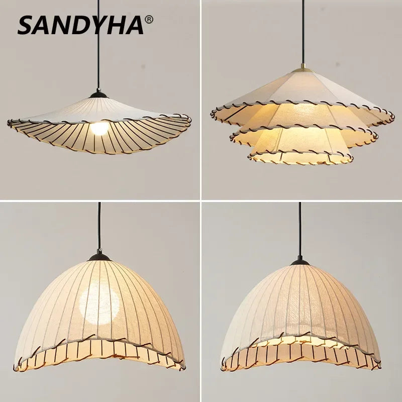 lustre en tissu nordique design chapeau de paille décoratif - vue 2 sur 14