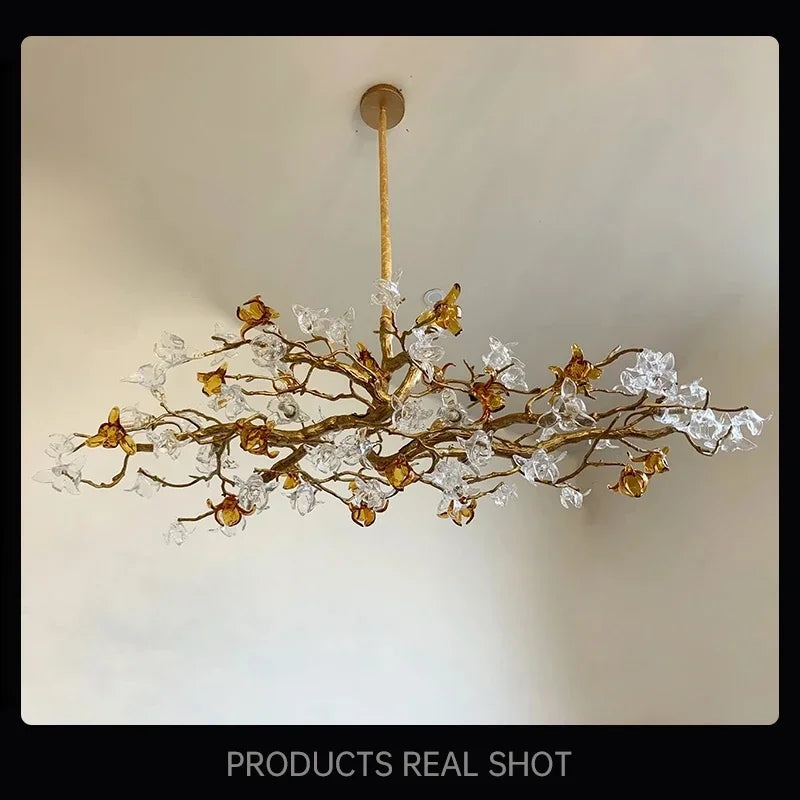 lustre retro en cuivre style chinois en forme de branche - vue 5 sur 9