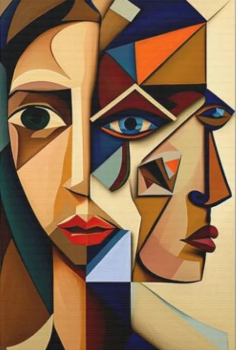 peinture abstraite style cubiste tête de personnage décoration murale minimaliste