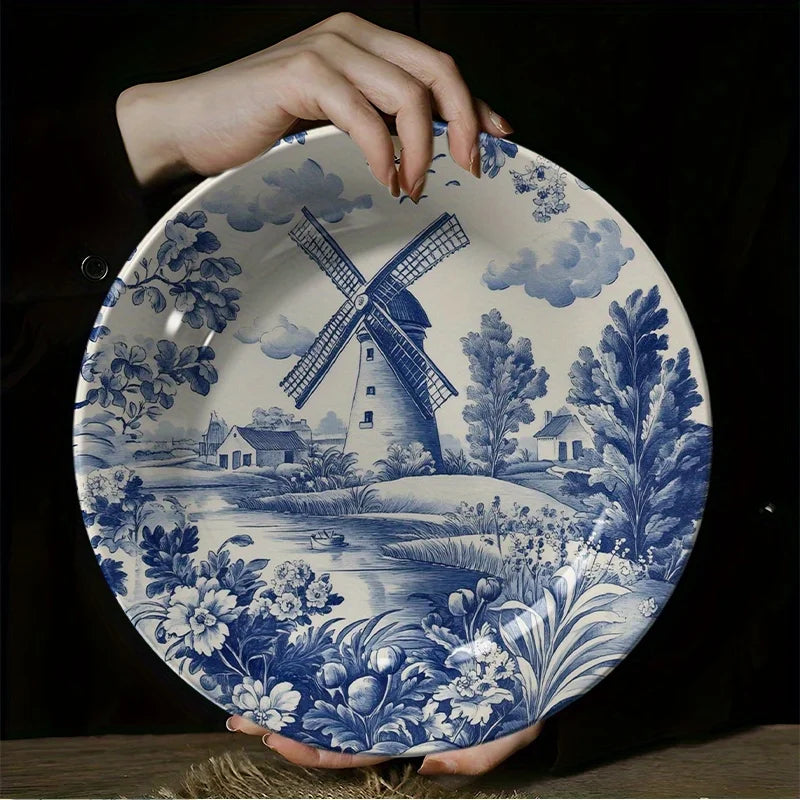 decoration murale ceramique moulin vent scene champetre vintage