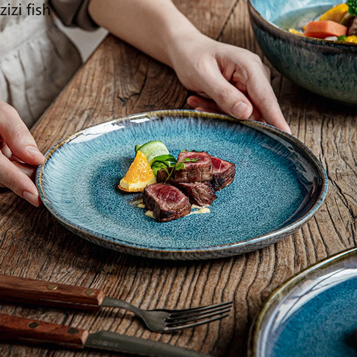 Assiette ceramique style retro texture flammee service table