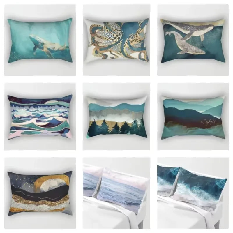 taie d'oreiller rectangulaire polyester rayures aquarelle chinoises