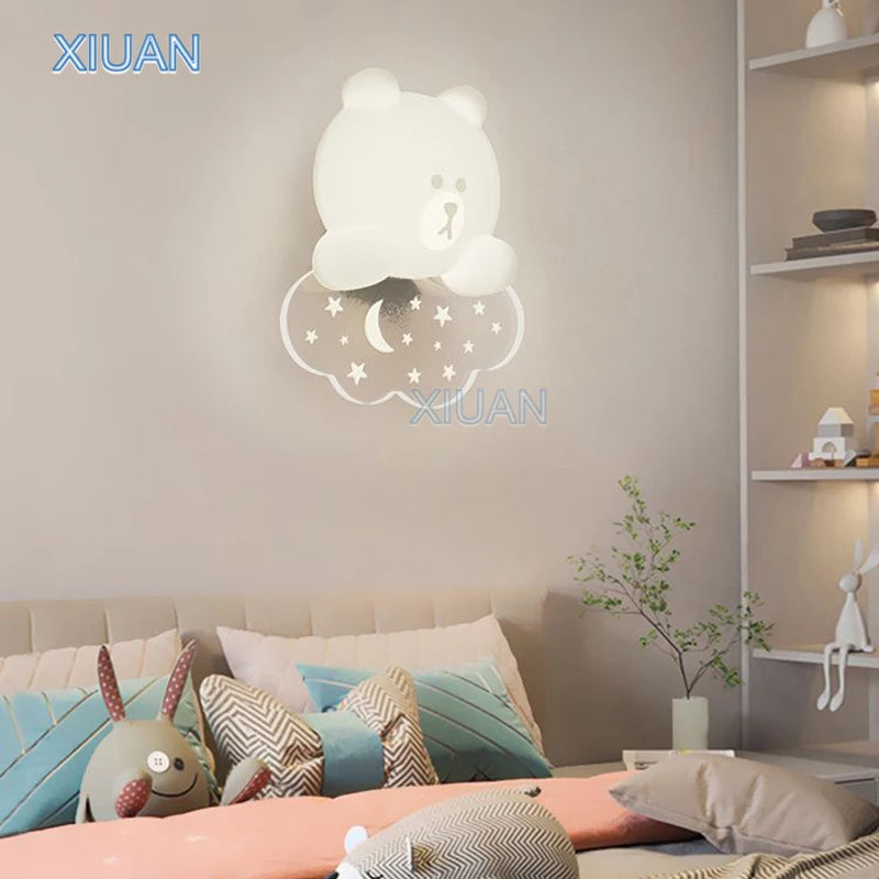 applique murale ours blanc lumière étoile lune pour enfants