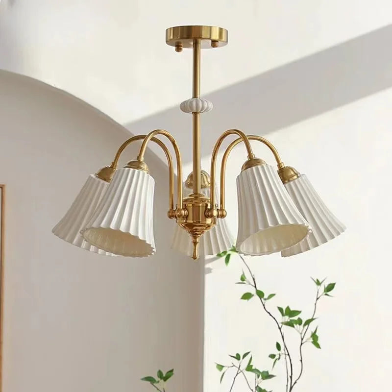 Lustre de style français rétro en céramique blanche - vue 4 sur 11