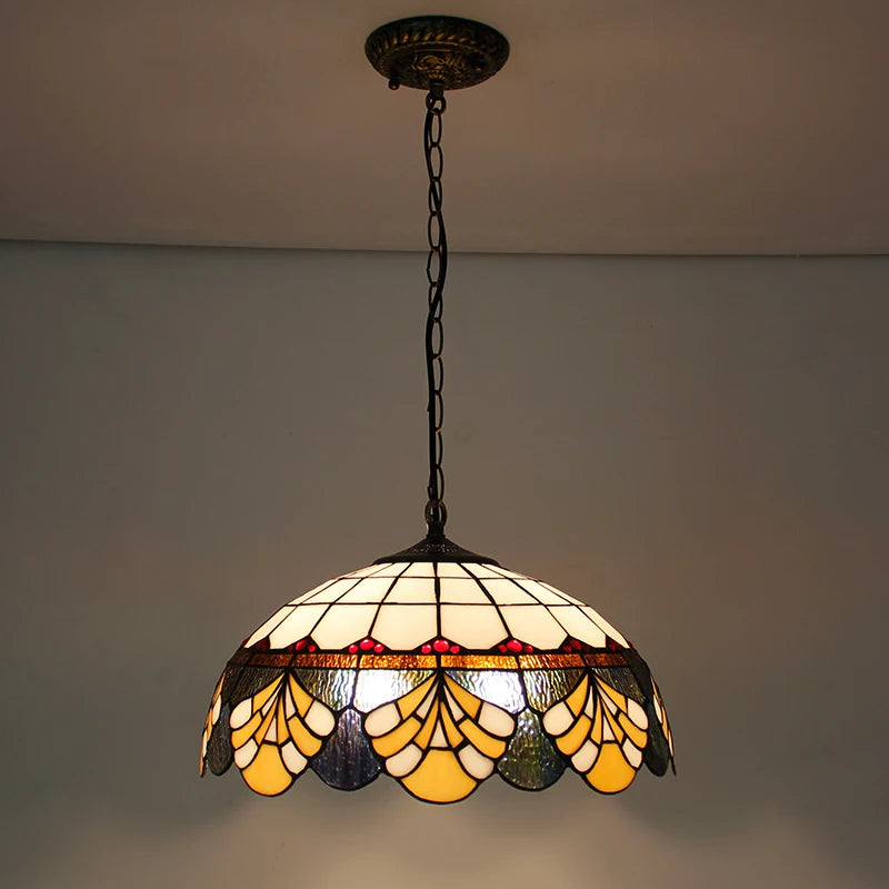 Rétro Tiffany Suspension Lumières suspension lustre salon baroque perle design Vitrail luxe 16 "mer bleu marron L - vue 8 sur 9