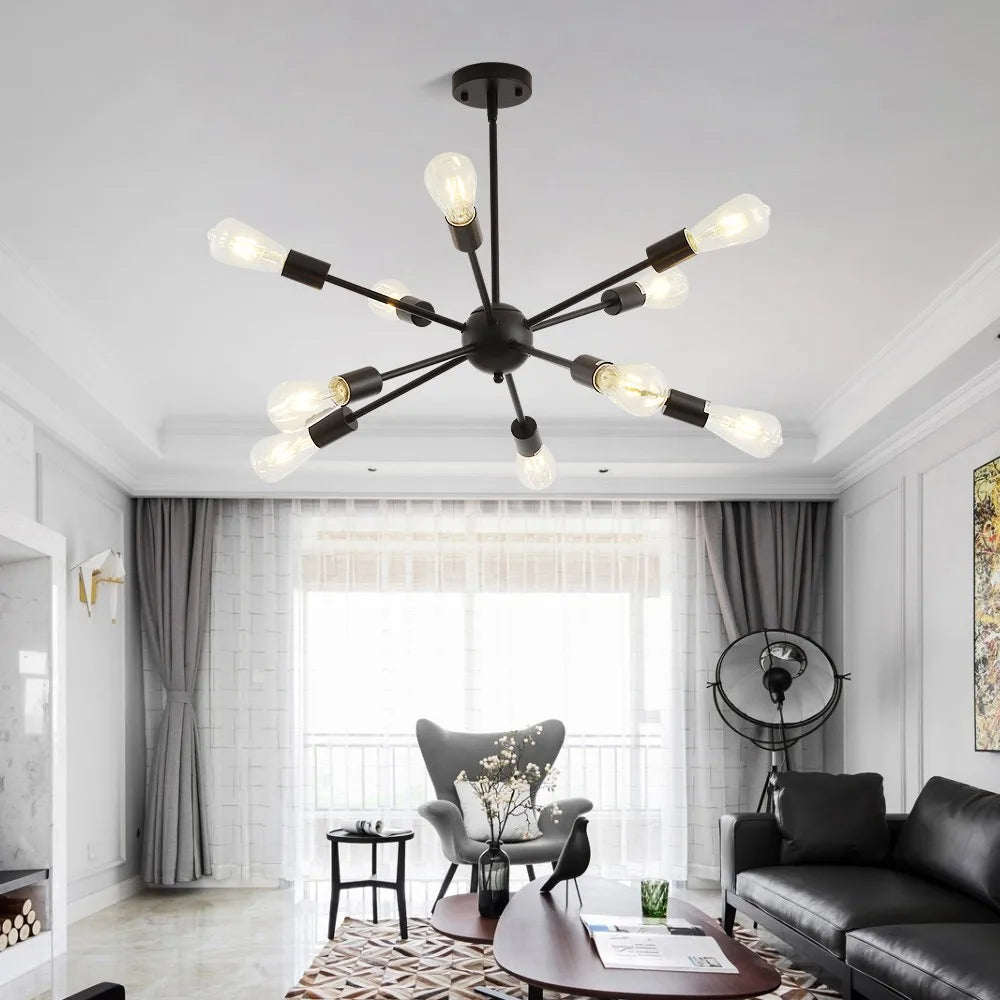 LED moderne Nickel brossé noir Tube lustres en laiton or industriel suspension Lightis pour salon Antique luminaires d'escalier - vue 6 sur 9