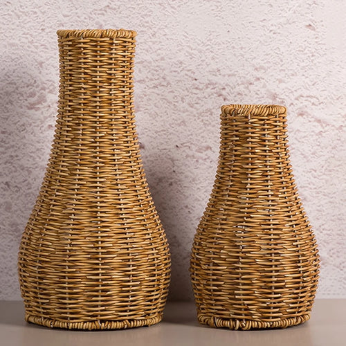 vase tissé à la main en imitation rotin pour fleurs et plantes décoratives - vue 2 sur 8
