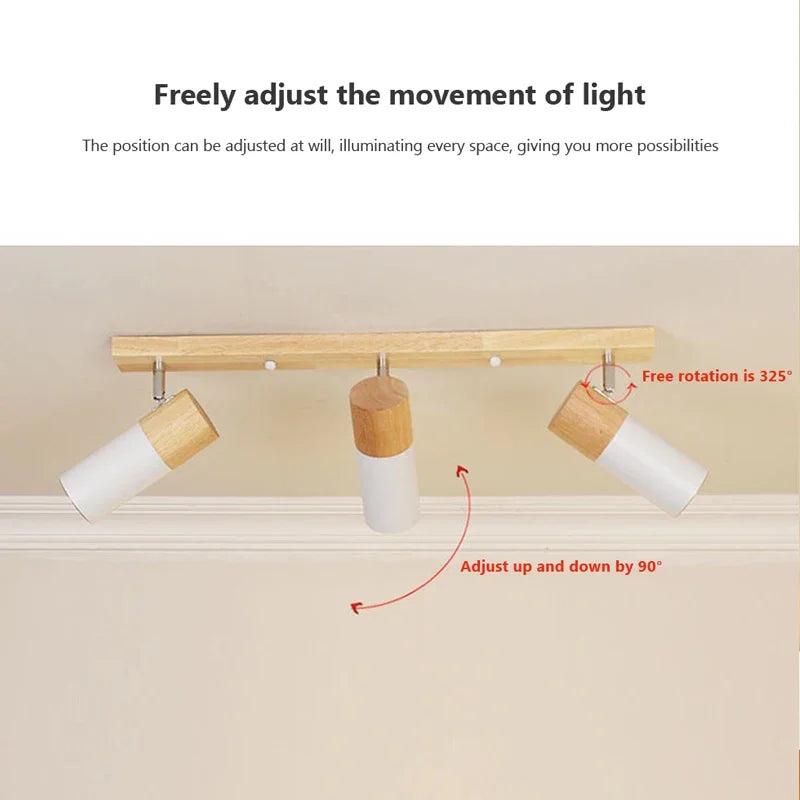 Plafonniers en bois nordiques spot rotatif salon chambre salle à manger spot réglable vestiaire luminaire - vue 6 sur 17