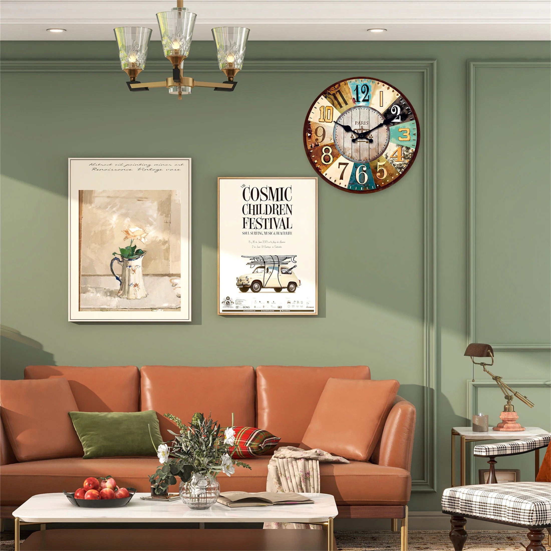 horloge murale rétro en bois pour décoration intérieure silencieuse - vue 6 sur 7