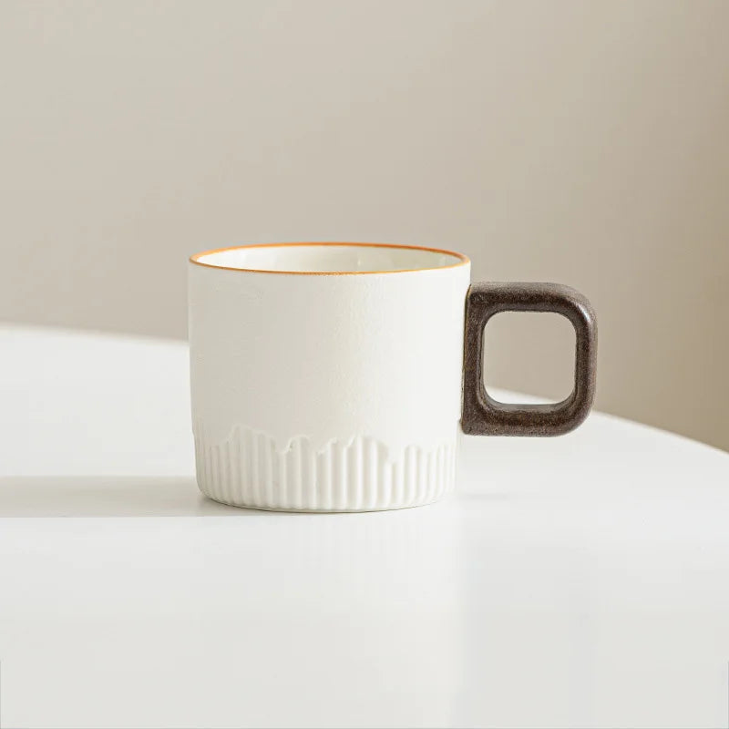 Tasse café céramique vintage anse bois artisanale