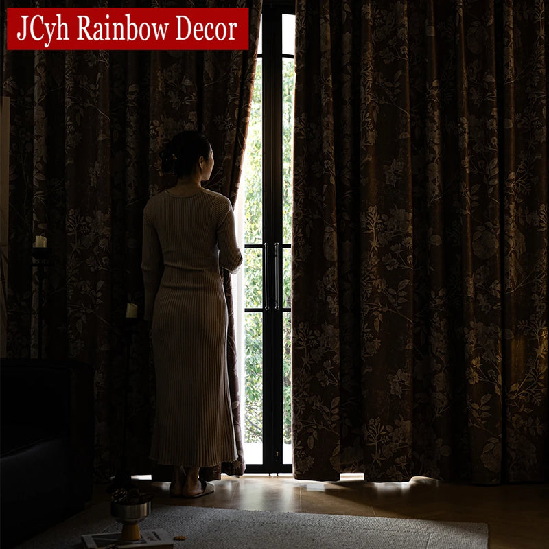 Rideau occultant motif plante style moderne salon chambre