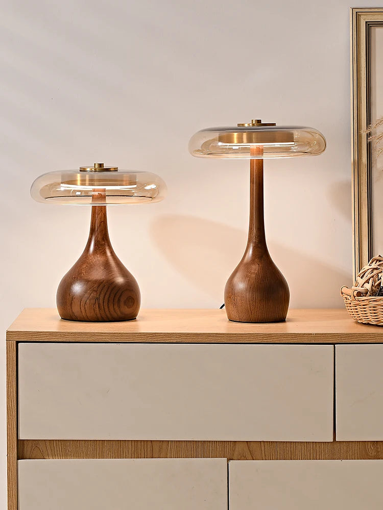 lampe de bureau rétro en bois et verre pour intérieur élégant - vue 2 sur 8