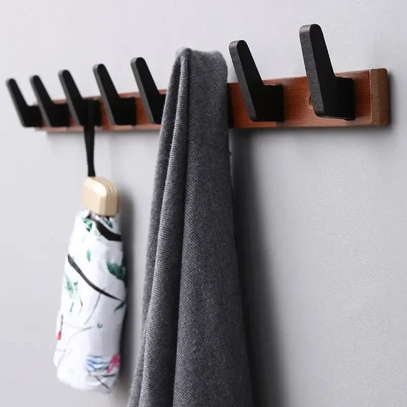 crochet à vêtements en bois de bambou pour rangement mural - vue 2 sur 8