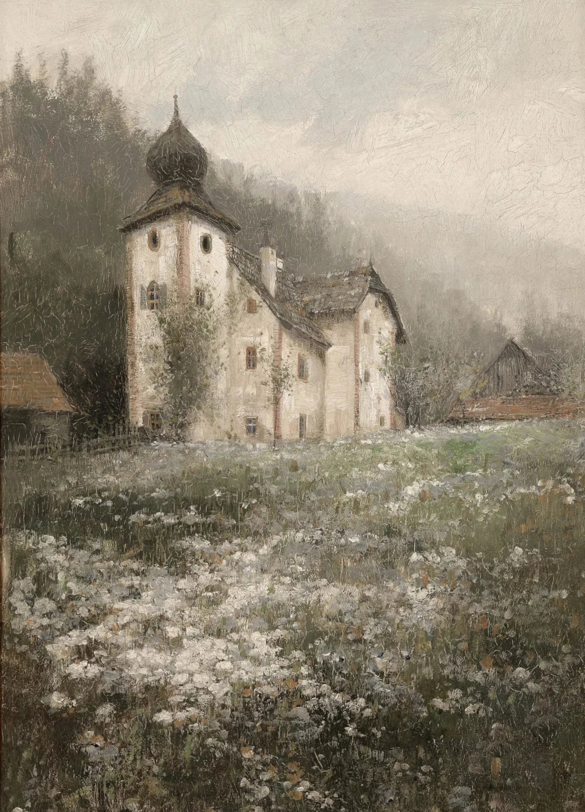 peinture vintage campagne printanière art mural fleurs sauvages décoration intérieure