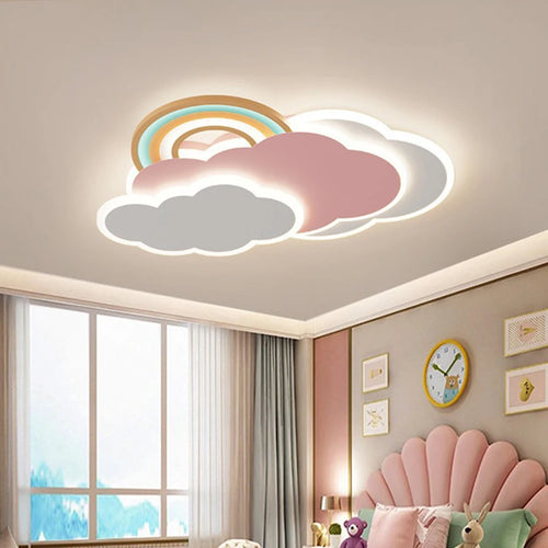 plafonnier nuage arc-en-ciel romantique pour princesse avec télécommande en option