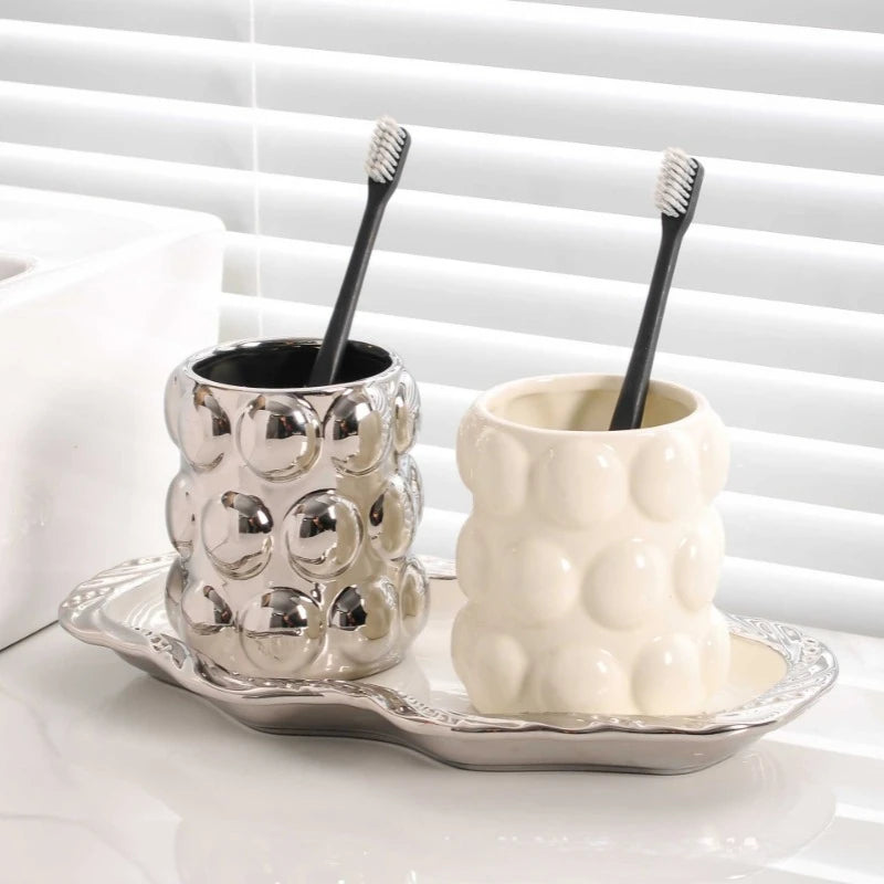ensemble de tasses en céramique pour amoureux luxe accessoires salle de bain - vue 2 sur 9