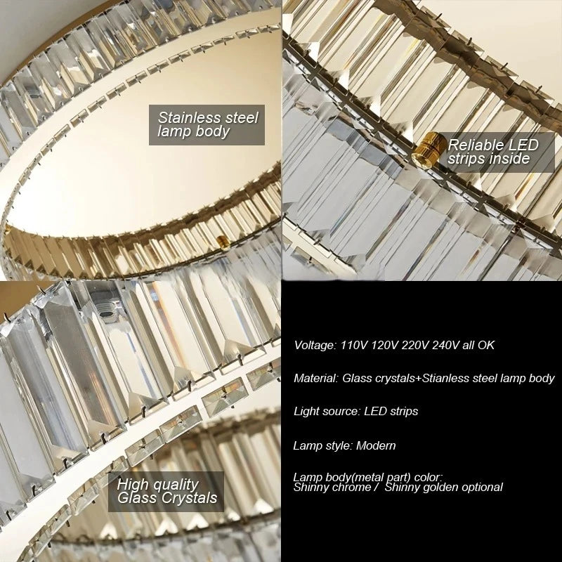 Plafonnier LED ronde en cristal pour chambre à coucher salon Foyer salle à manger moderne luxe en acier inoxydable plafonnier en cristal - vue 5 sur 8