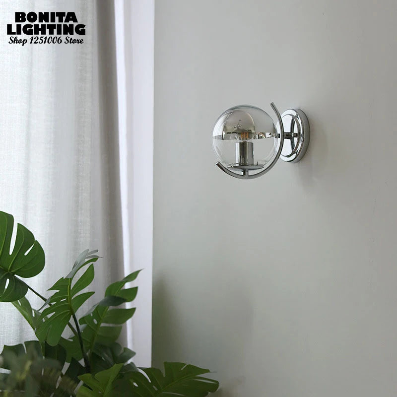 applique murale Boule d'espace argent Simple élégant haricots magiques petites boule de verre semi-plaqué chromé appliques murales couloir de chambre à coucher - vue 4 sur 5