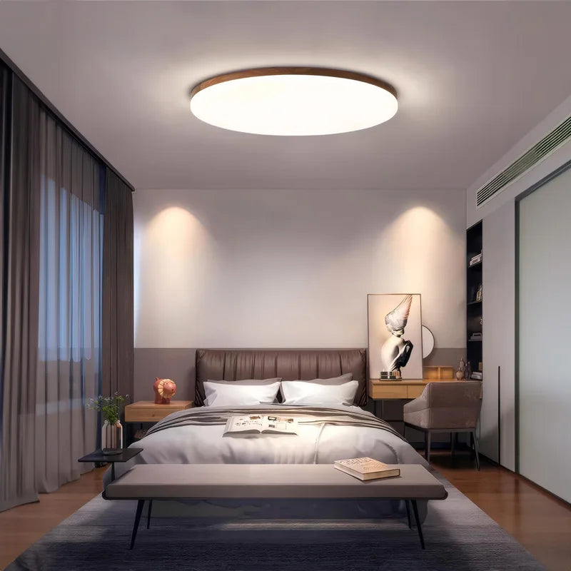 Walnut wood Flush Mount, Modern Minimalism Wabi-sabi, Ultrathin eye protection Ceiling light for Living room, Study, Bedroom - vue 5 sur 7