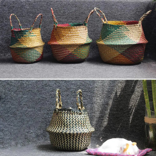 panier de rangement en paille avec poignée pliable pour jardinage - vue 8 sur 8
