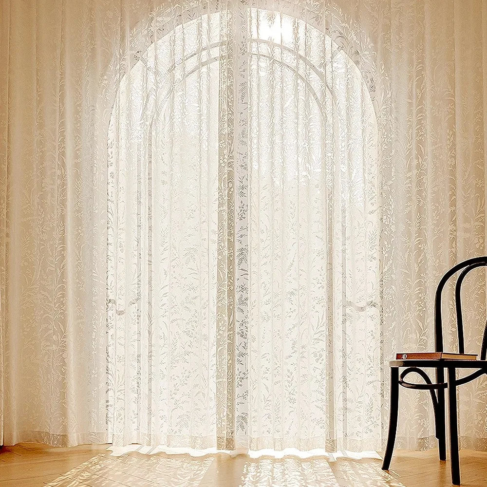Voilage dentelle élégant floral pour salon chambre moderne - vue 3 sur 8