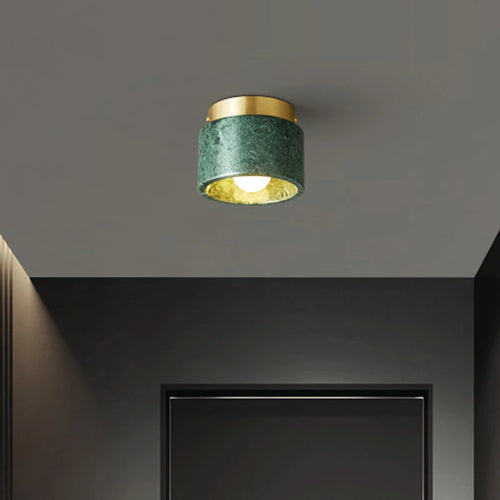 Spot rond en marbre nordique salon chambre décor marbre vert blanc pierre couloir allée lampe - vue 5 sur 6