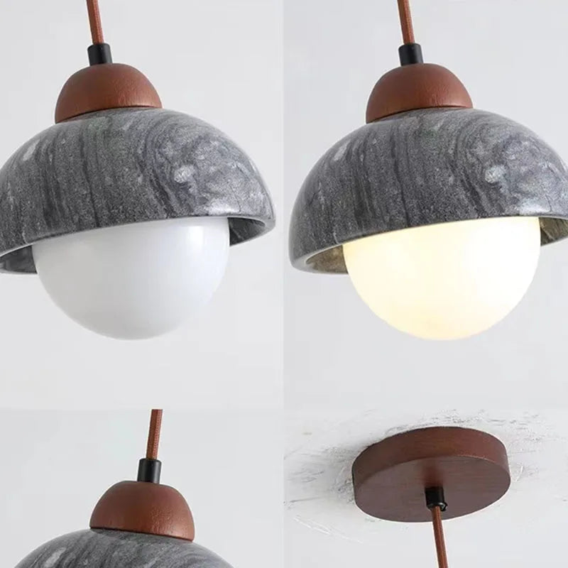 lampe suspendue moderne en pierre naturelle et bois pour bar